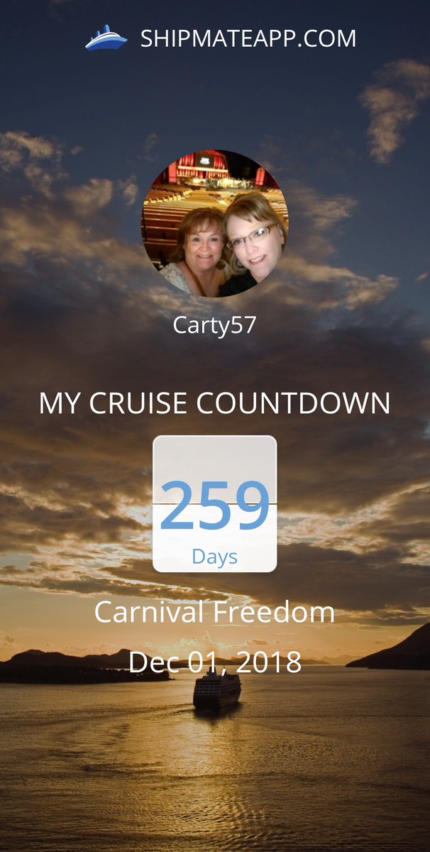 carty42's tweet photo. #CruiseCountdown: 259 days until I'm #shipfaced on #CarnivalFreedom https://t.co/CK0mDMDMBJ via @ShipMateApp https://t.co/Tiw47ve2aY