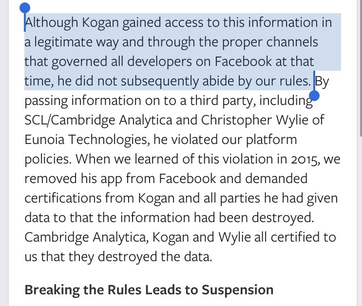 Woah. Cambridge Analytica, som hjälpte Trump i kampanjen, stängs av från Facebook. Ska ha hanterat personliga data regelvidrigt. newsroom.fb.com/news/h/suspend…