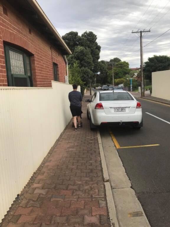 AdelaideMike's tweet photo. #sabest candidate parking around a blind corner who came across us taking a photo of his car and said “I am a candidate I can do what I want today”. Not a good look Nic. https://t.co/OPX03f5xjM