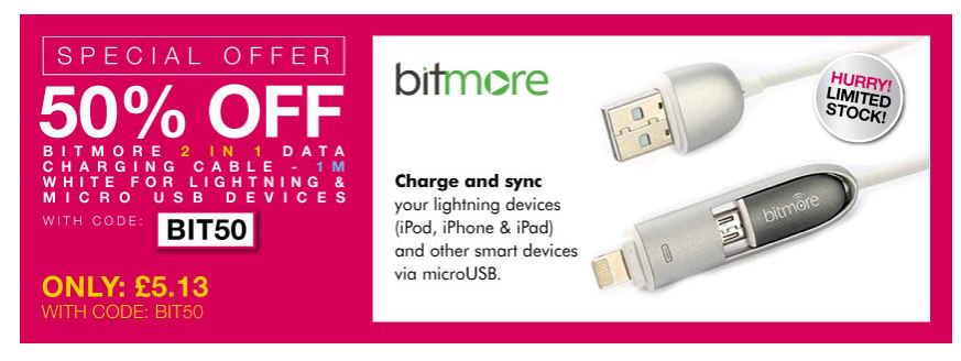 50% off Bitmore dual charging lead ow.ly/mZCF30j0e1g #RT #Follow #Win save share @FrugalDealsUK