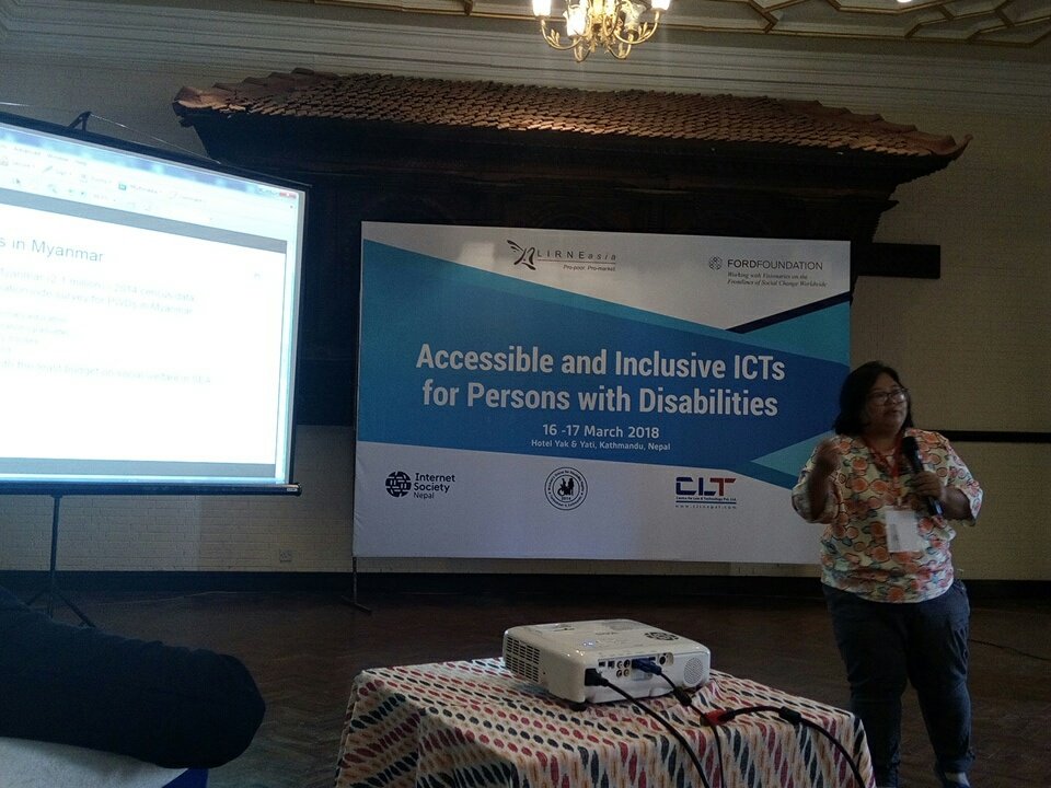 Lalee_Boo's tweet photo. @barnyar from Myanmar sharing experience from Myanmar on working with PWDs. @LIRNEasia #NPtech4PWD https://t.co/8qPsiB11jC