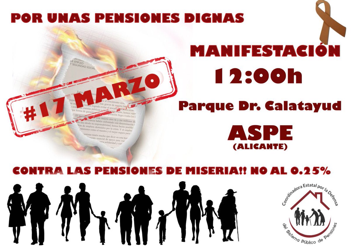 Hoy a las 12 nos manifestamos para defender un sistema de pensiones digno! ¡No al 0,25%!