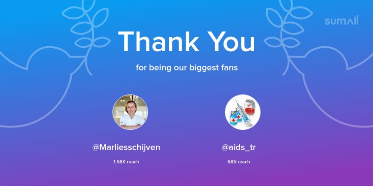 Our biggest fans this week: <a href="/Marliesschijven/">Prof. dr. Marlies Schijven 🩺</a>, <a href="/aids_tr/">Medical Treatments</a>. Thank you! via sumall.com/thankyou?utm_s…