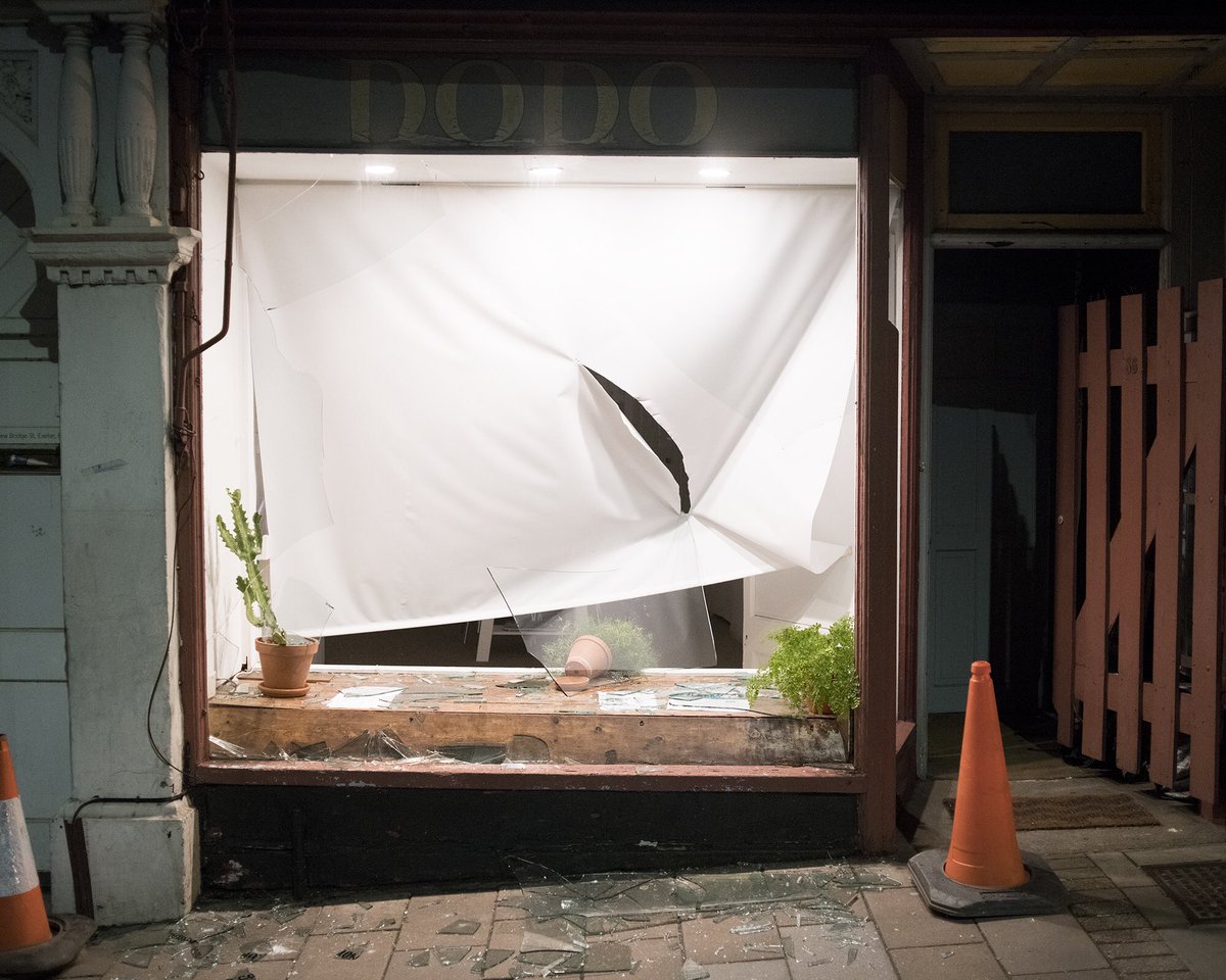 DodoPhoto's tweet photo. Our window got smashed in the early hours of this morning so unfortunately we won't be open today or tomorrow for 'The Candidates' exhibition. @FawcettDevon @Exeter_BID @BenPBradshaw https://t.co/bKBIRFehpr