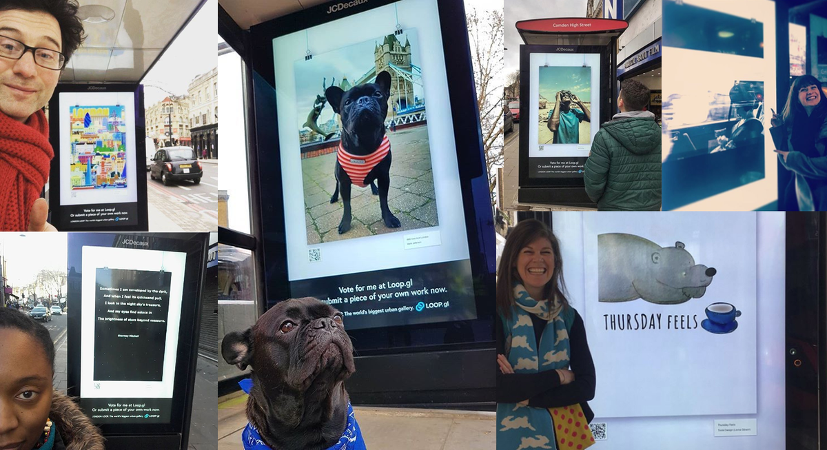 loopitgl's tweet photo. Happy faces (+ a snout) to wake-up to! One of the best parts about London Loop is seeing your reactions to finding your work displayed. Thank you for sharing the #joy! https://t.co/XGUn02xGAz 
#londonloop #loop #selfies #loopies #happyfaces #proud #artists #creatives #smiles https://t.co/6ajB0NJNZG