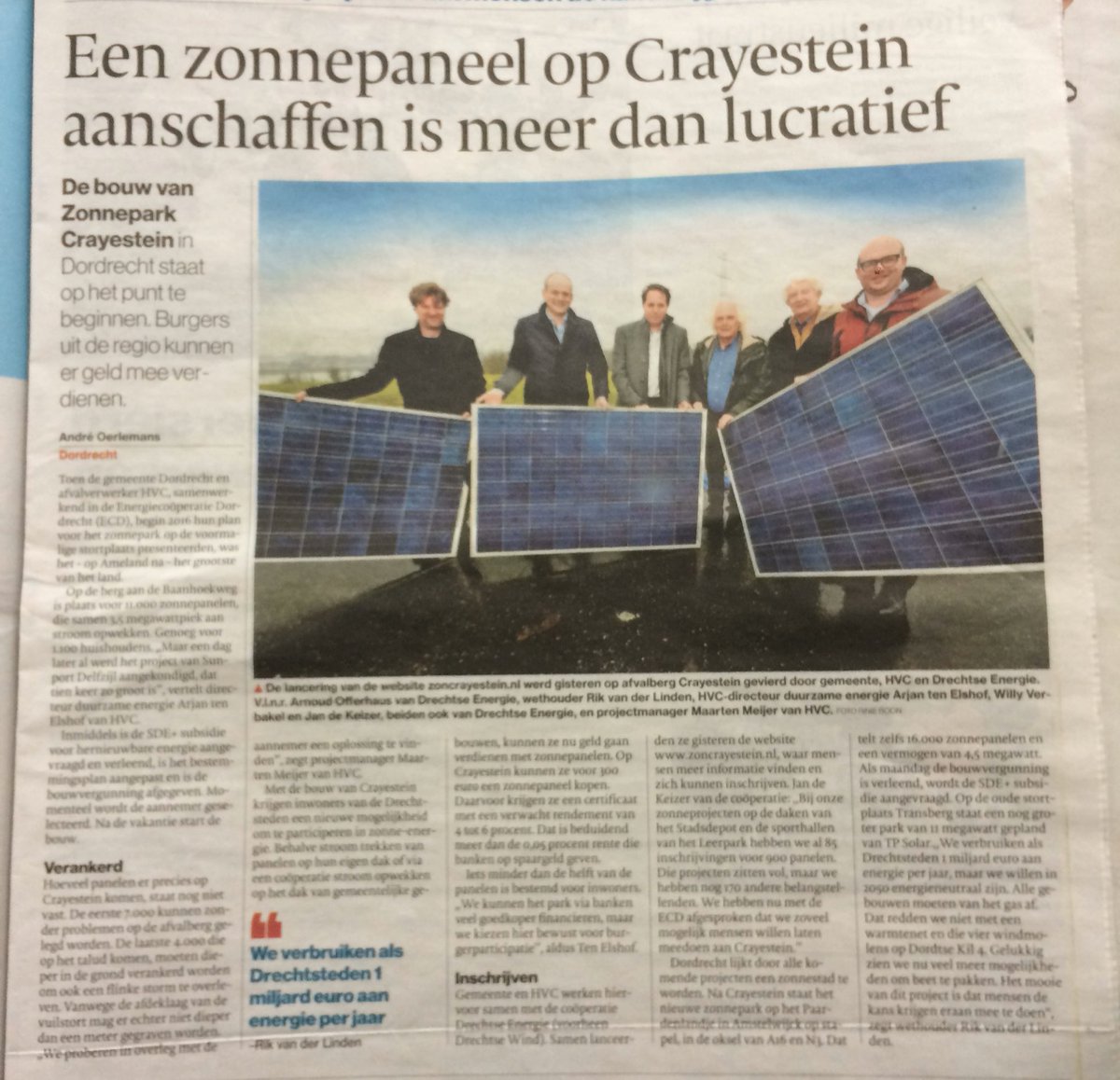 We zijn weer een stap verder met energie opwekken en burgerparticipatie in #Dordrecht Mooi!zoncrayestein.nl <a href="/hvcgroep/">HVCgroep</a> <a href="/GemDordrecht/">Gemeente Dordrecht</a> <a href="/JanPsi/">jan de keizer</a> @willyverbakel <a href="/rikvdlinden/">Rik van der Linden</a>  Maar vooral ook blijven besparen!