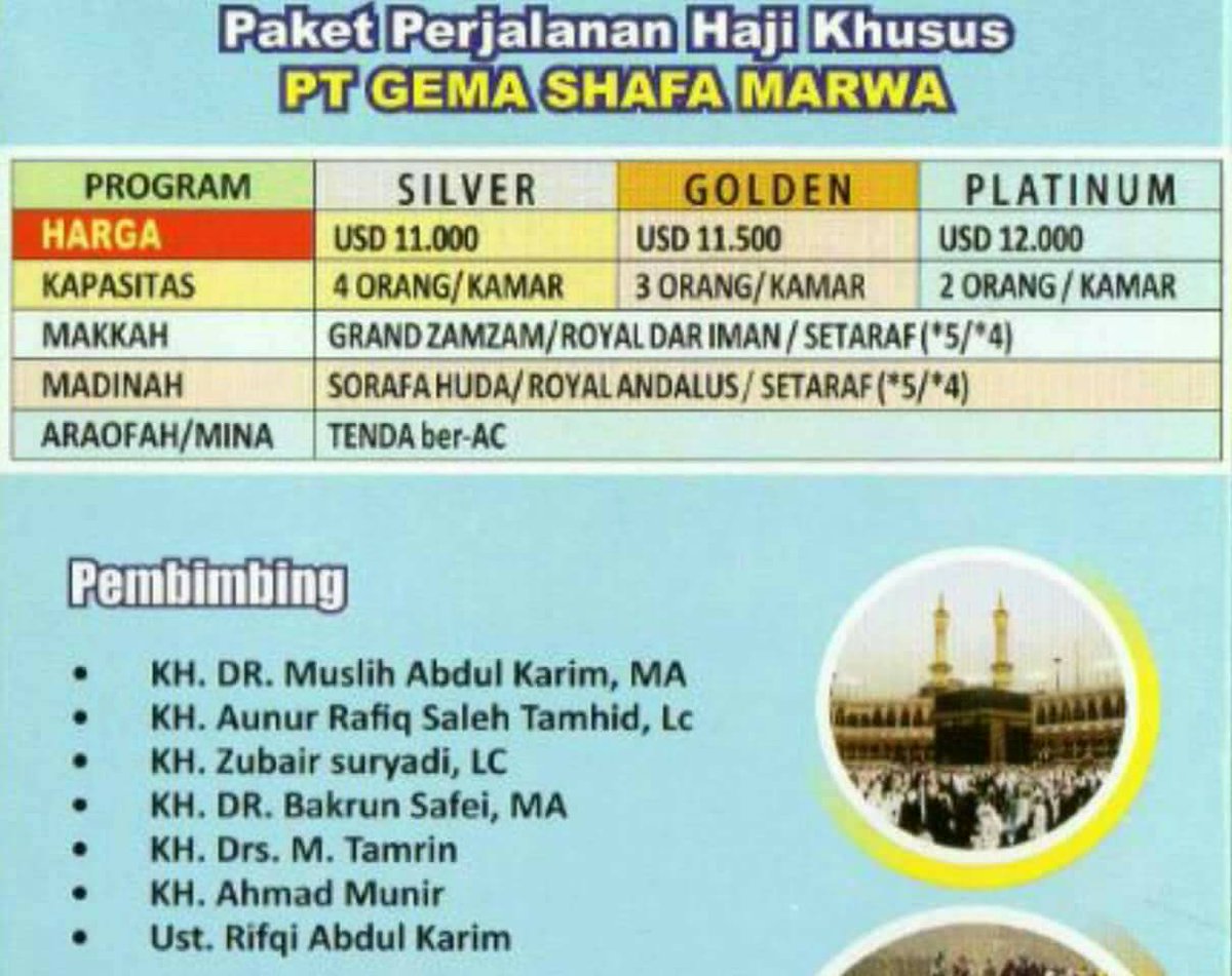 Kesempatan tidak berulang dua kali, Ayo Segera Daftar Porsi Haji Plus Kuota Resmi bersama Pembimbing KH Dr Muslih Abdul Karim MA dan KH Dr Bakrun Syafii MA. #Info HP/WA 0811883102. 
. 
#Haji #HajiPlus #HajiKhusus #ONHPlus #Haji2018 #KuotaHaji #WaitingListHaji #HajiKuotaResmi