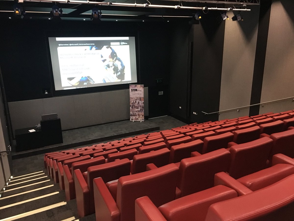 Stemettes's tweet photo. The stage is set for #microsoftstemettes today in Cambridge - and it's going to be @Minecraft ALLLLLL WEEEEEKKEEEEENNNNDDDD! #girlsintech #BSW2018 https://t.co/McuBqexLsT