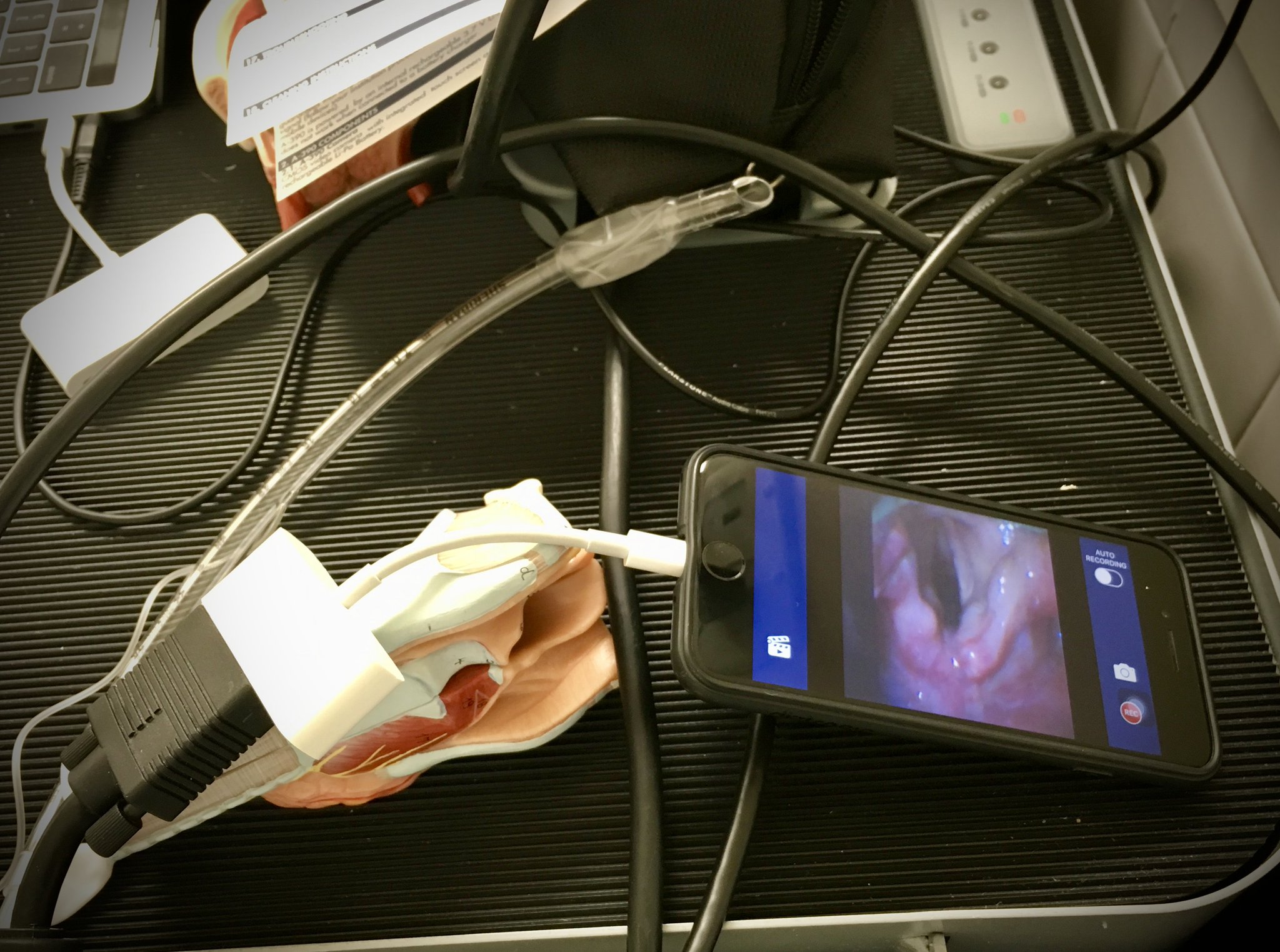 Repurposing old technology at #PAC2018 Trachea model holding up HDMI cable to iPhone throwing glottic images via new Airtraq camera to multiple screens for Airway course! @jducanto @gueromedico @ResusOnTheRoad @jameshorowitzmd @Doclief See u all next year! https://t.co/1eIkRq6mVI