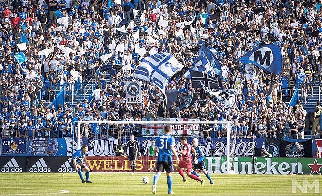 samuelpiette's tweet photo. Enfin de retour à la maison, devant nos fans adorés, face à l’ennemie juré! Pas de meilleur scénario pour lancer la saison à Montréal. 15:00 au Big O’, & sur les ondes de @TVASports ! #IMFC #CanadianClassico 🍁🔵⚪️⚫️
•📸; @PabloJinko https://t.co/cbxucSM887