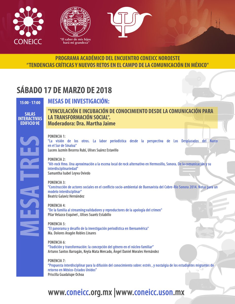 Aquí tienes toda la información de las mesas de investigación que se realizarán por la tarde en el Encuentro Coneicc Noroeste. (1/2)