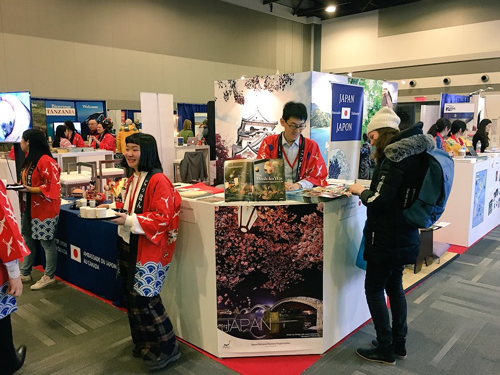 mashashimoto's tweet photo. @AirCanada #asiasalesteam at the #Ottawa #TravelandVacationShow. Promoting #Japan with @jntocanada and @JapaninCanada. New Daily flights from #Montreal to #Tokyo, #Narita starting June 1st on our #Dreamliner #787 #flytheflag #ilovejapan https://t.co/RopC7c8nsp