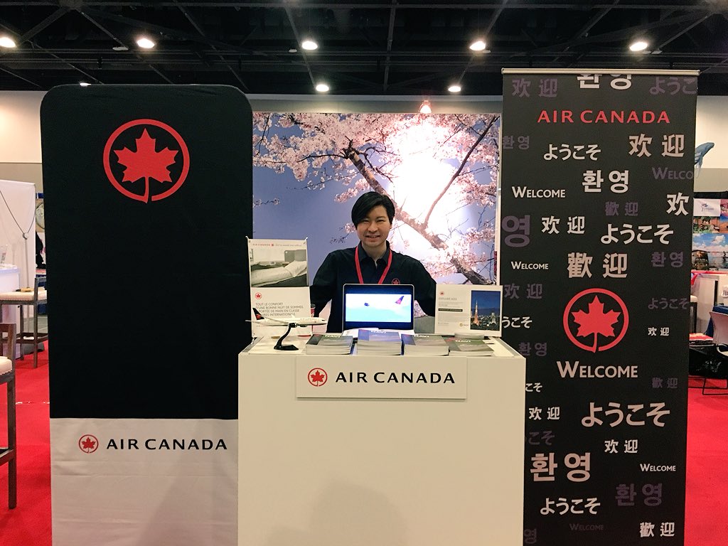 mashashimoto's tweet photo. @AirCanada #asiasalesteam at the #Ottawa #TravelandVacationShow. Promoting #Japan with @jntocanada and @JapaninCanada. New Daily flights from #Montreal to #Tokyo, #Narita starting June 1st on our #Dreamliner #787 #flytheflag #ilovejapan https://t.co/RopC7c8nsp