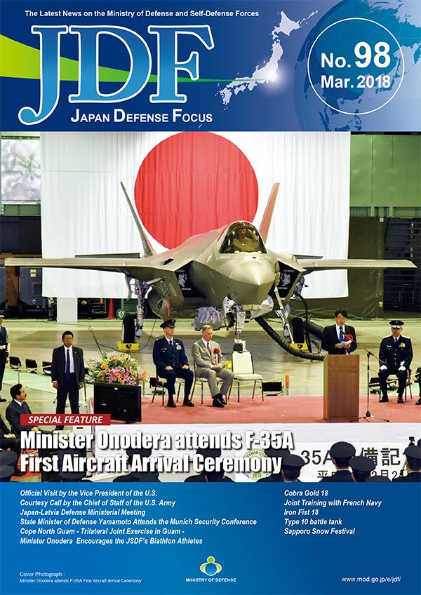 ympopi's tweet photo. JDF No. 98 (March issue) just arrived! It covers a wide range of topics, such as Official Visit by the Vice President of the U.S., Courtesy Call by the Chief of Staff of the U.S. Army, and Minister Onodera attends F-35A… https://t.co/VHUH4siMQZ by #bouei_saigai via @c0nvey https://t.co/TXc93OnM7M