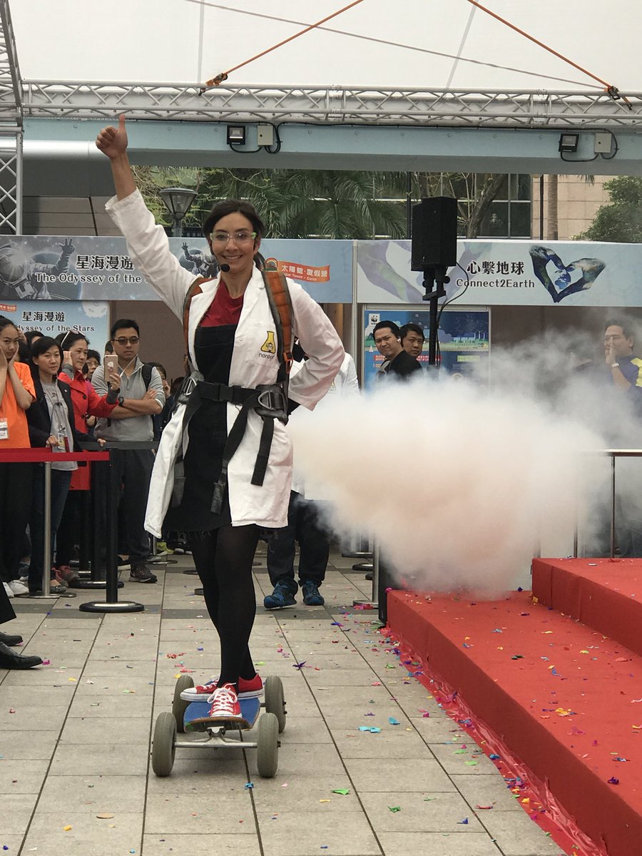 medickinson's tweet photo. Today was a “strap a fire extinguisher to your back and ride a skateboard” kind of day 😂😂😂 #womeninstem #science #hongkong #croucherfoundation @NanogirlLive https://t.co/d2fKxMbS0Z