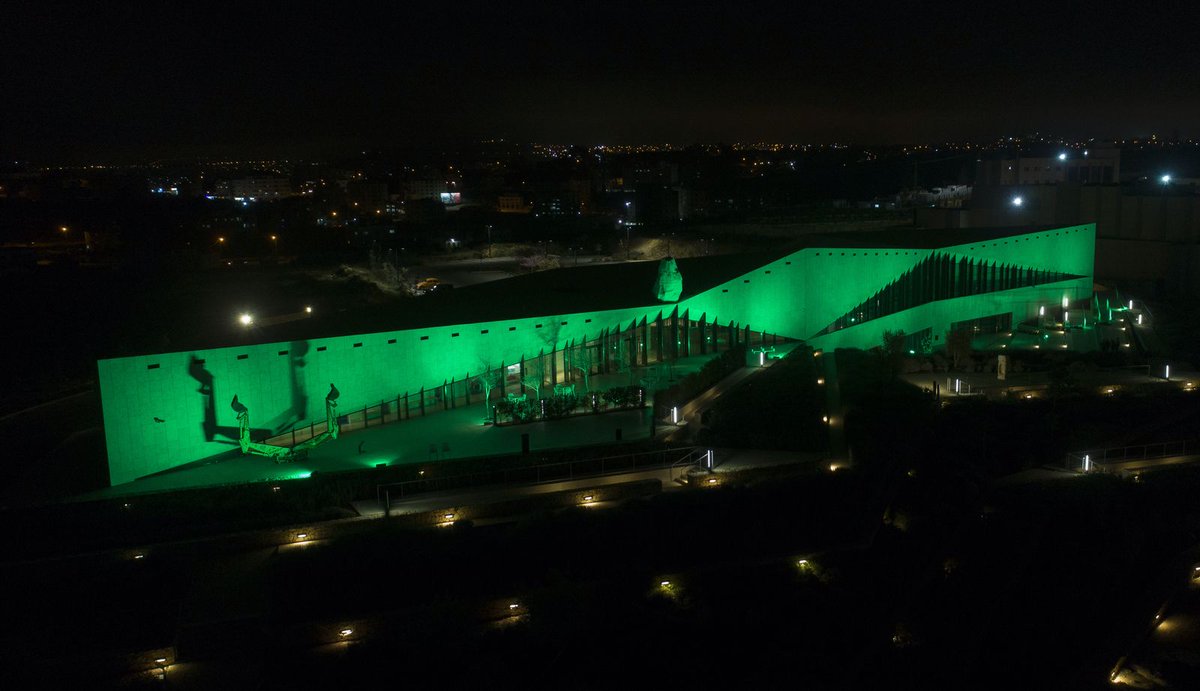 IrlRepRamallah's tweet photo. Happy #StPatricksDay to all from Palestine! The @palmuseum designed by Irish architects Heneghan Peng has been lit up in green as part of the #GlobalGreening to mark the occasion and close links and shared understanding of our peoples. Thank you for celebrating with us! 🇮🇪🇵🇸 https://t.co/260FJS08sA