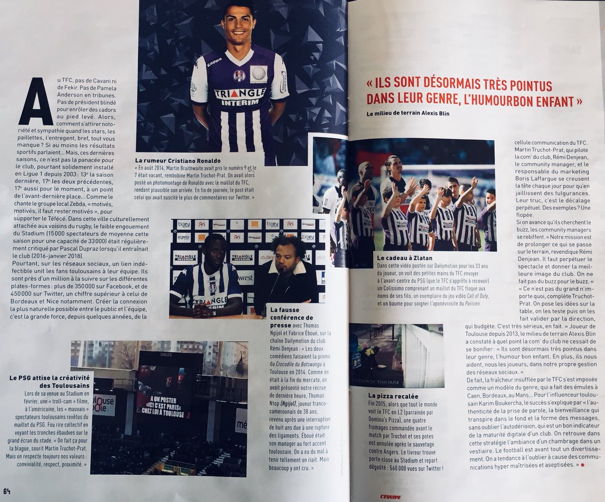 FBonassies's tweet photo. La #communication détonante du @ToulouseFC saluée dans @lequipe magazine de ce jour ! 👏🏼 https://t.co/u0FiXDrm4f
