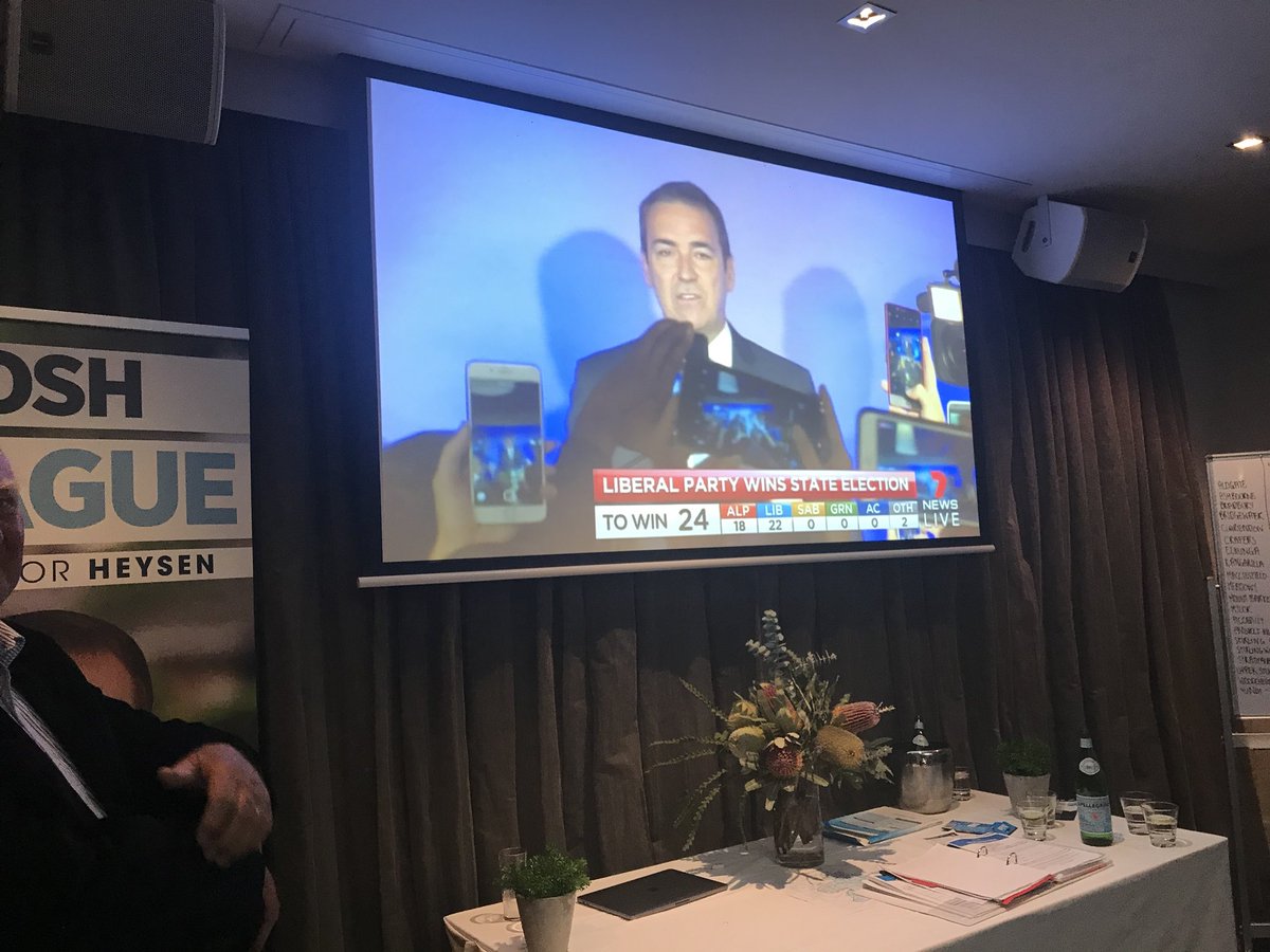 DeeWilliams7's tweet photo. Premier-elect Steven Marshall says 1460 dark days since last election - he’s now looking forward to govern #saelection2018 @7NewsAdelaide https://t.co/u9Tu49r0Gc