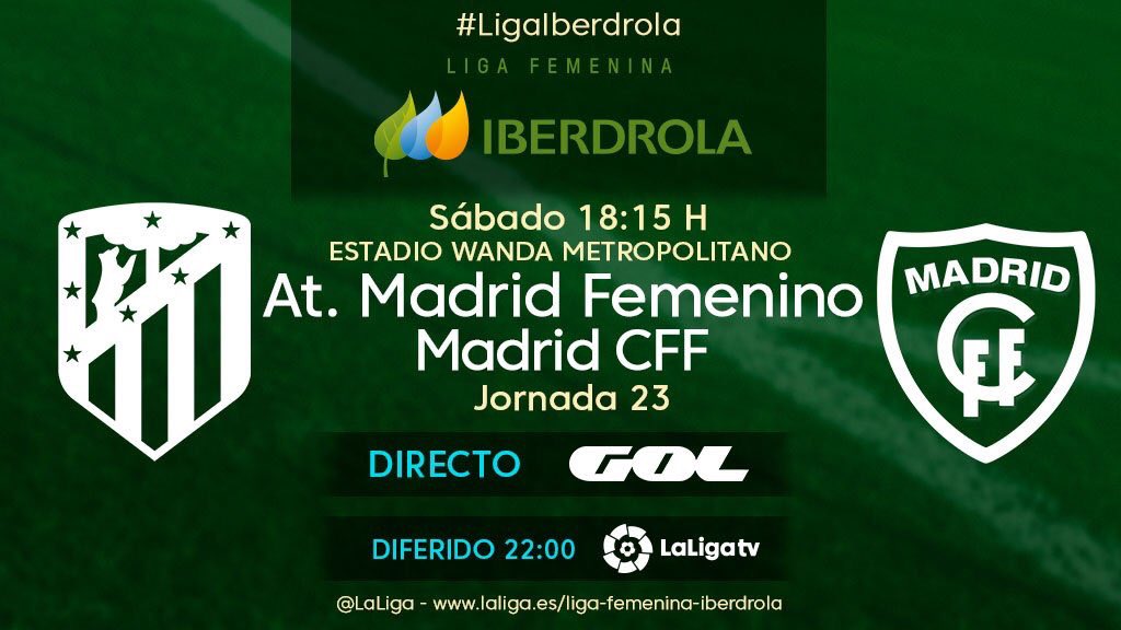 Alvaro_Cimarra's tweet photo. Hoy en el Wanda @Metropolitano #DerbiMadrileño @AtletiFemenino 🆚 @MadridCFF
🔹#FútbolFemenino conquistando nuevos escenarios.
🔹➕24.000 entradas vendidas.
🔹🕙 18:15h 📺 @Gol
🔹Entrada Gral 5€ 🎟👉 https://t.co/QYTwClOC2D
👉https://t.co/gW0wwiMciG #MarketingDeportivo #FutFem https://t.co/6qkwXV95SM