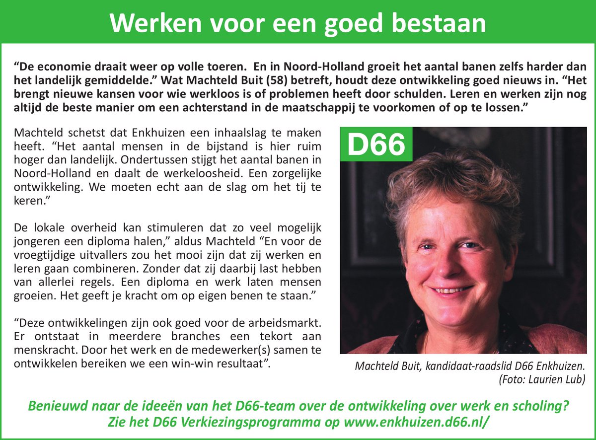 "Werk en onderwijs geven je kracht om op eigen benen te staan"

 Lees meer op onze website ➡️ bit.ly/2ENUYnI

#D66 #StemD66 #Enkhuizen