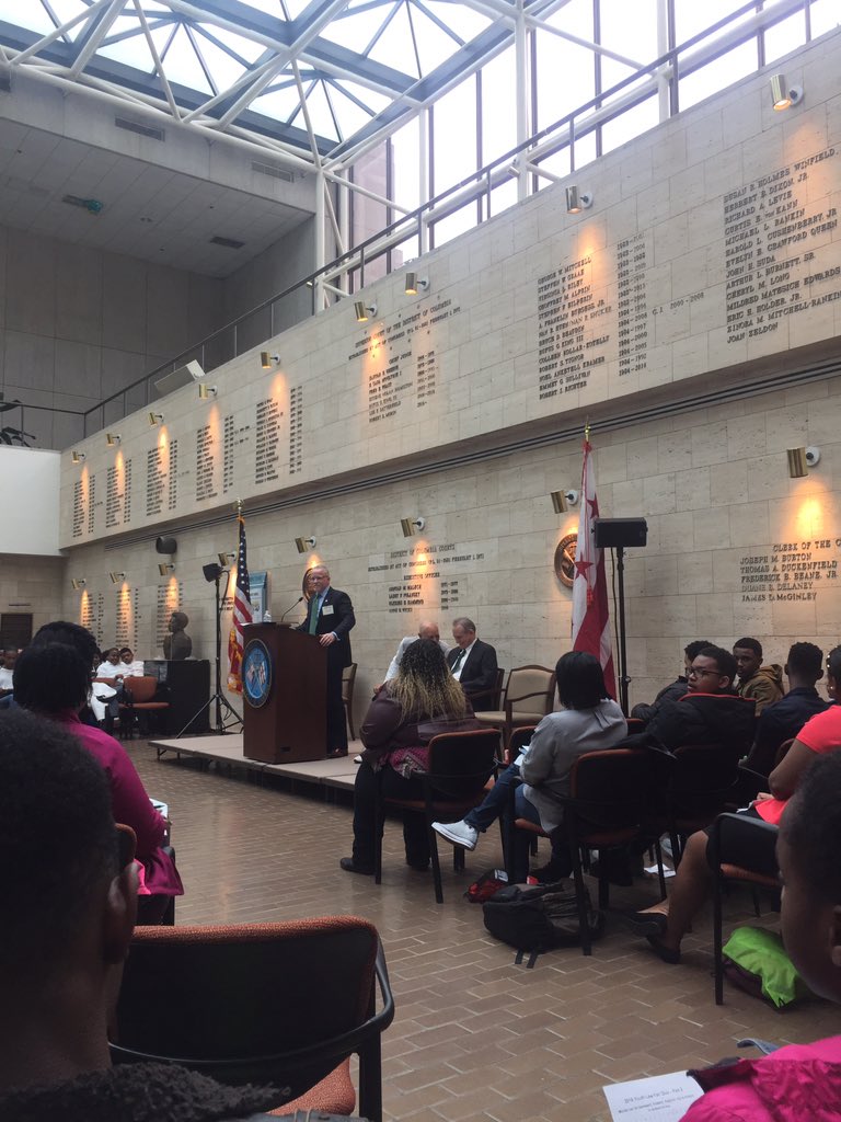 DC_Bar's tweet photo. "You are the lawyers and the judges of the future." @McGlonePatrick welcomes the District's youth to #DCBarCommunities 19th annual Youth Law Fair. #RallyvsRiot https://t.co/cztZrbusjK