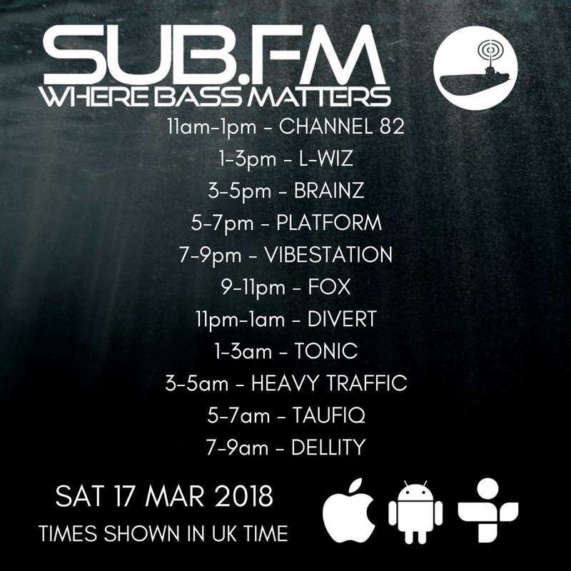 SubFM's tweet photo. The lineup for Saturday 17th March 2018

https://t.co/NobrdDLSg3

@LLtealove_LWIZ @MrBrainz @djlbeezy @GregKonfusion @Dellity 

#Dubstep #UKGarage #BassMusic #DnB #Grime #Dub #Reggae #House #Techno #Radio https://t.co/AeD1y1u80b