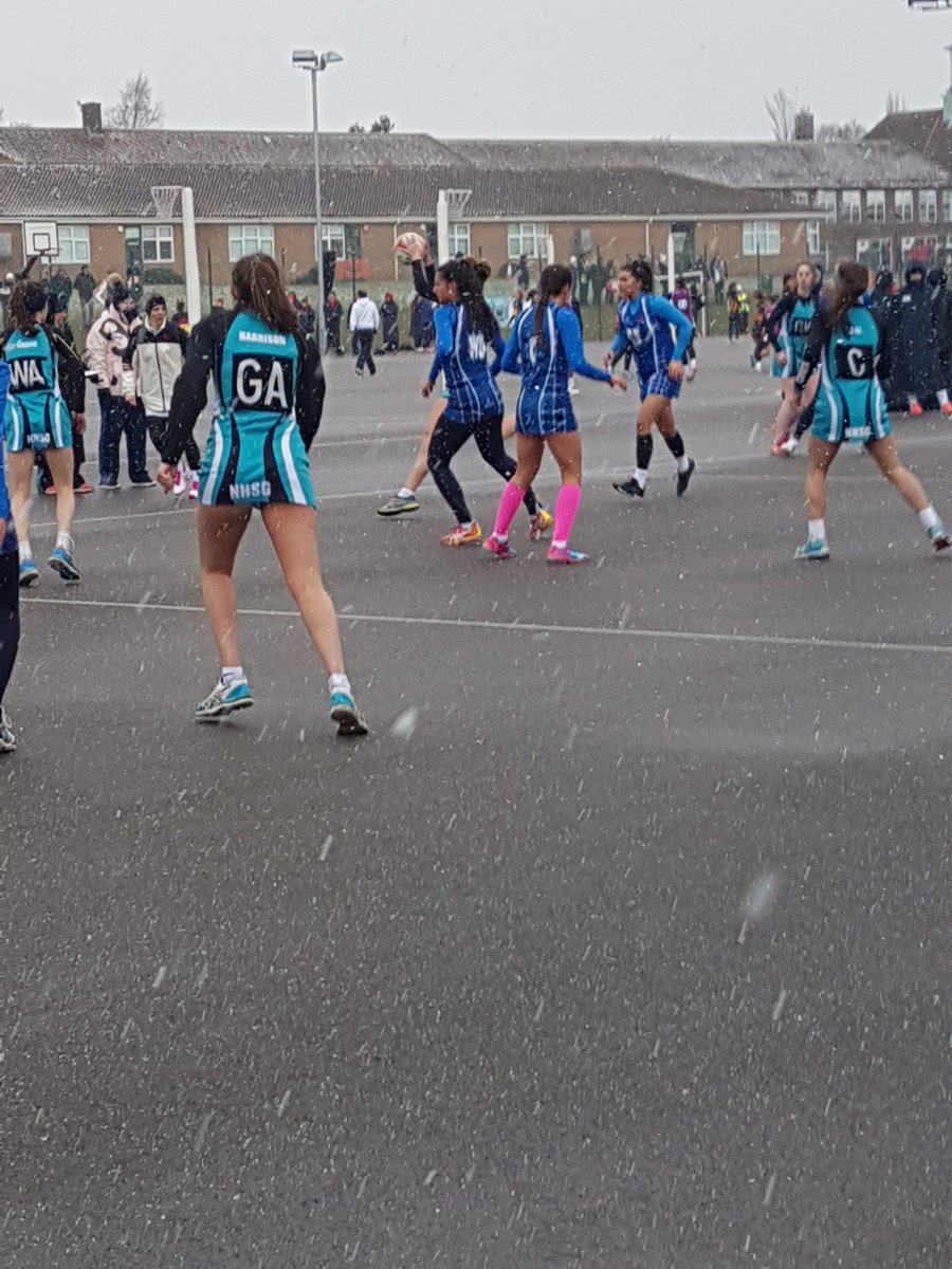 NHSGsport's tweet photo. A very wet and extremely cold National Netball Finals 2018. Great effort from all girls #keepthosehandswarm https://t.co/XMQxB31Awc