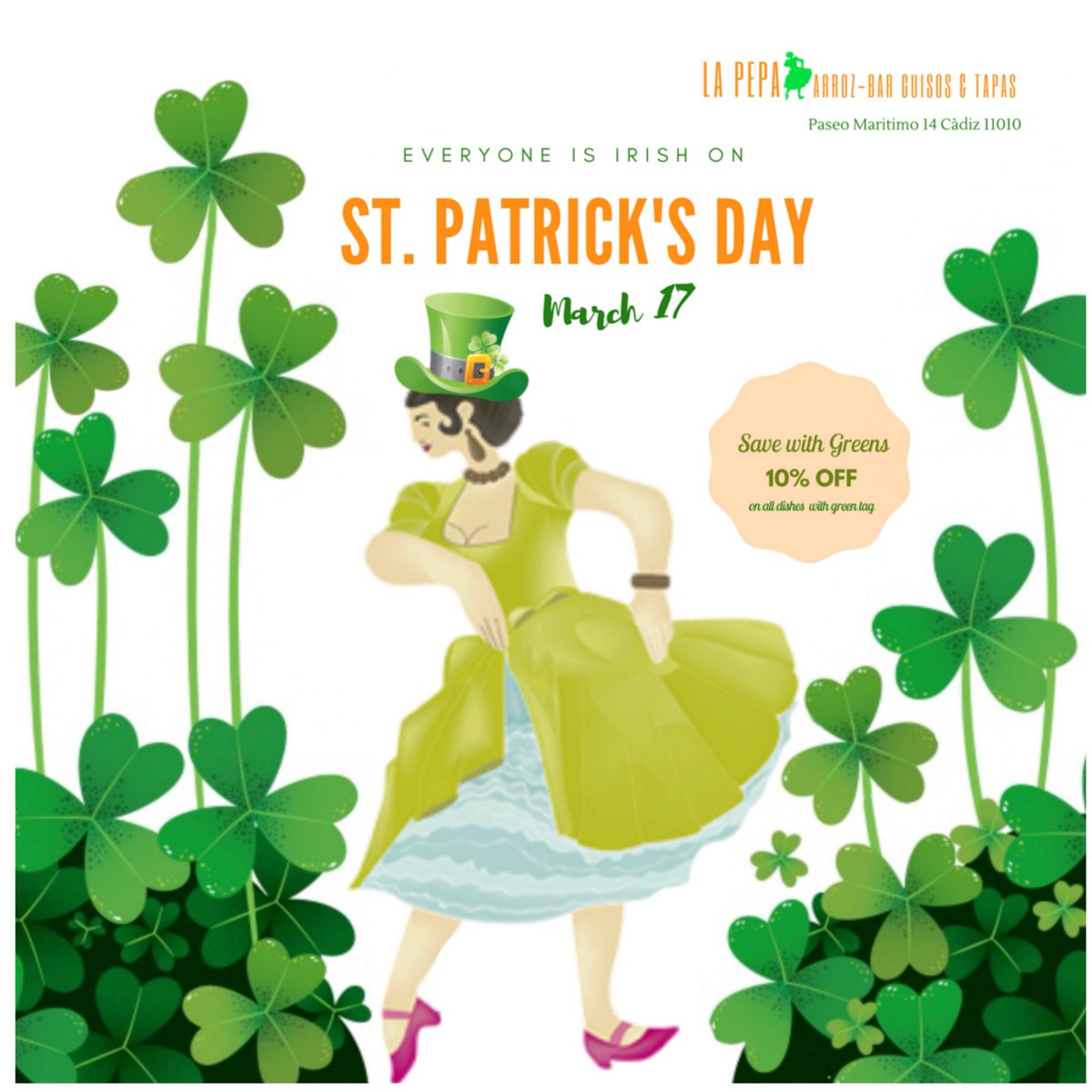 LaPepaArrozBar's tweet photo. #felizsabado #felizsanpatricio #stpatricksday 💚🍀🇮🇪 #stpaddysday #everybodyisirishtoday 💚🍀#goodluck🍀 #cadiz #cadizfood https://t.co/YvTwaKhb4U