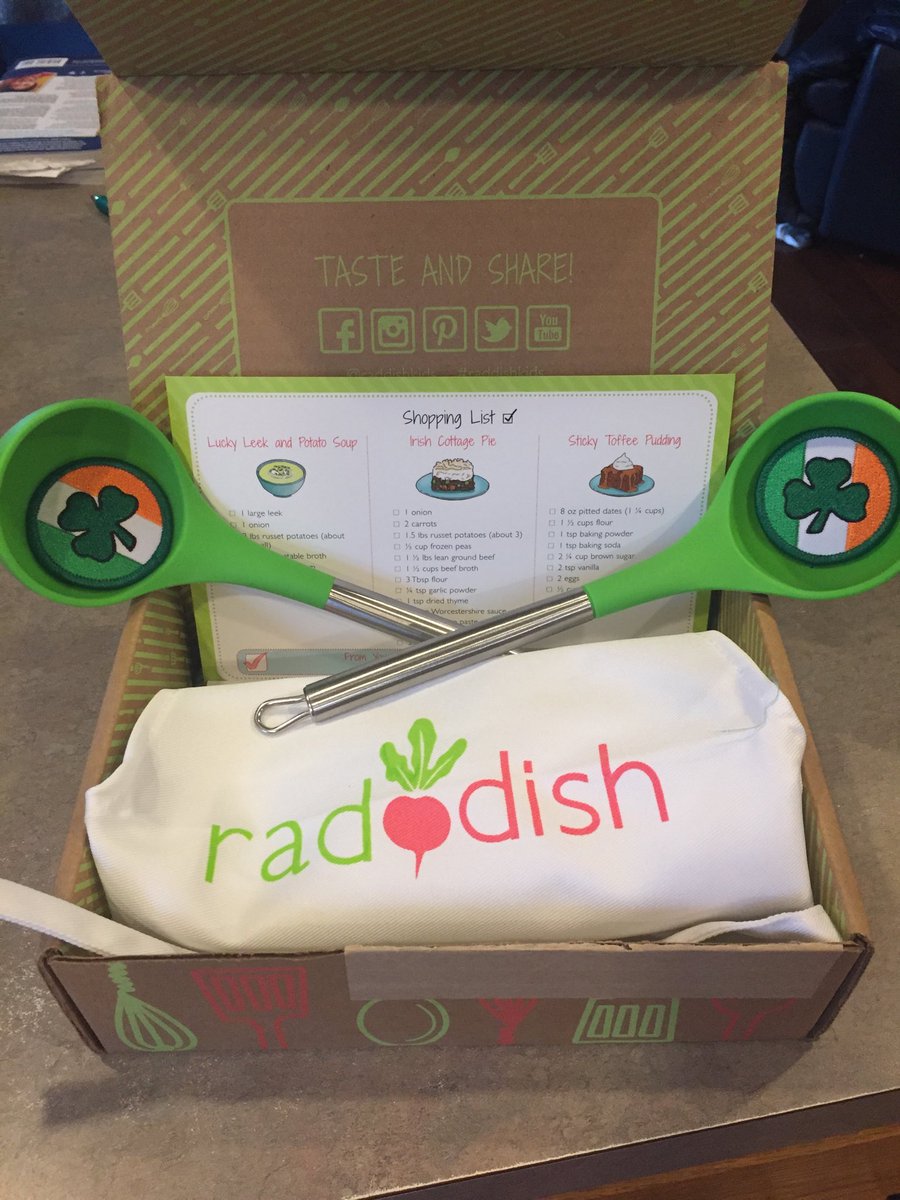 Yoder1825's tweet image. So excited! We opened our first Rad🍽Dish box.  We will be making some Irish Eats today, can&apos;t wait. #raddishkids