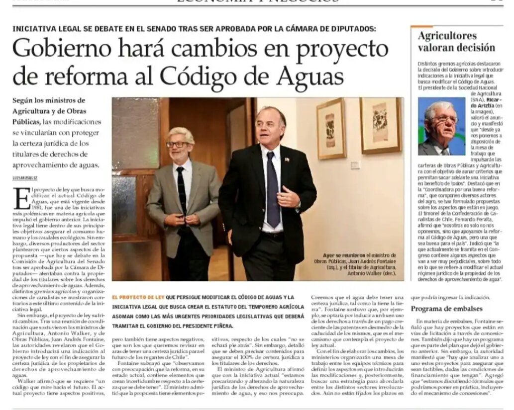X1BuenaReforma's tweet photo. Gobierno señala que introducirá cambios al proyecto de reforma al Codigo de Aguas https://t.co/Rn4Tc3yPgS