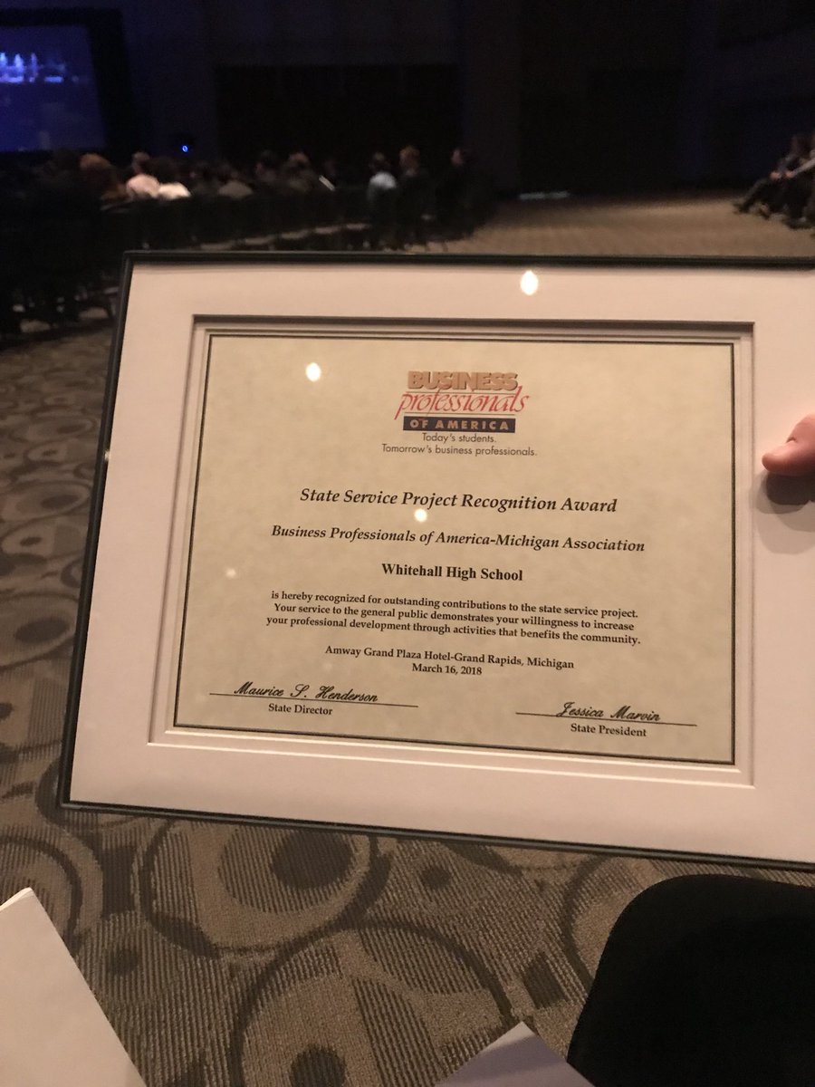 whitehallBPA's tweet photo. We were awarded the state service project award last night for the second year in a row! #MIBPA https://t.co/9iQPXMjLWC