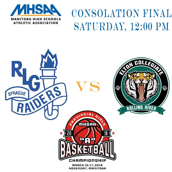 A_Girls_BBall's tweet photo. Today's Matches
Consolation Game: Ross L Gray Raiders vs @eltonsabres 
Bronze Medal Game: @Rosenort_School RedHawks vs @glenboro_school Panthers
Gold Medal Game: @BCIBroncos vs @ShevchenkoSbrs 
#MHSAA #BasektballMB #BasketballProvs2018 #LadiesBasketball #hawksnest @pembinavnews https://t.co/R7uDnxe13j