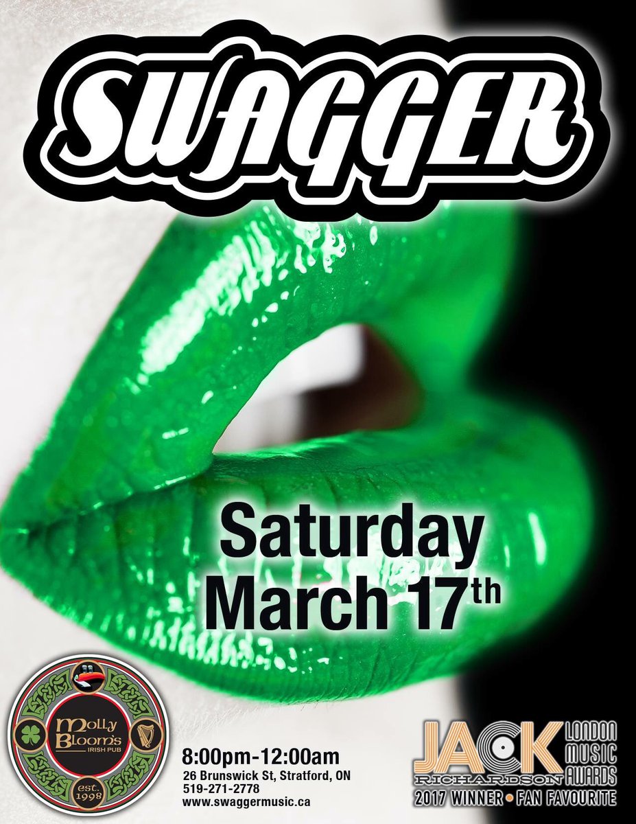SwaggerMusicCDN's tweet photo. Tonight is the night! We can’t wait to celebrate St. Paddy’s day with you at the nice early start time of 8pm at Molly Blooms in Stratford!
https://t.co/VnU8MqQoDi
#StPaddysDay #LiveMusic https://t.co/XlKjNXZcJc