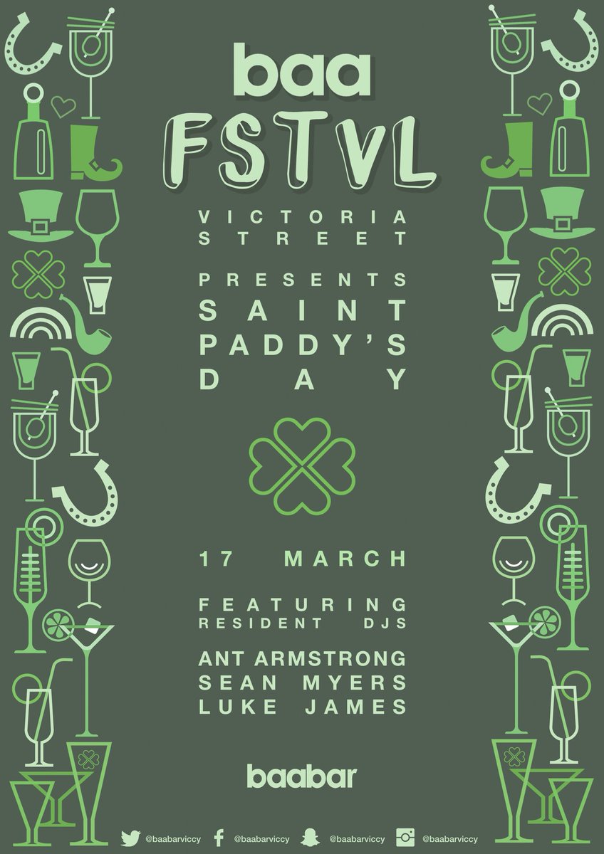 🍀 Happy St Patrick’s Day 🍀

Join us today from 5pm as we have a party to remember! 

DJs <a href="/a_armstrong92/">Ant Armstrong</a> <a href="/seanmyers15/">Sean Myers Dj</a> @LukeJamesDJ