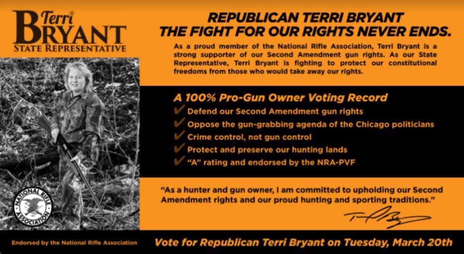 RepTerriBryant's tweet image. I am proud to be the ONLY candidate in the race for 115th District State Rep. to be endorsed by the NRA. I support the Second Amendment and my A Rating voting record proves it. I will always stand up for the rights of law abiding gun owners. #ENDORSED #2ndAmendmentRight#Vote 3/20