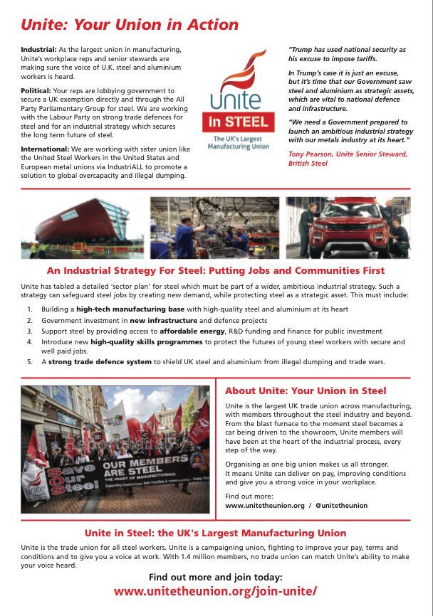 save_steel's tweet photo. Unite in steel newsletter
@unitetheunion working to fight Trumps tariffs in conjunction with @industriAll_EU & partners in US @steelworkers. #saveoursteel
#savemanufacturing
@GillFurnissMP @TonyBurke2010 @tonybhoy63 https://t.co/y6ux15E7mz