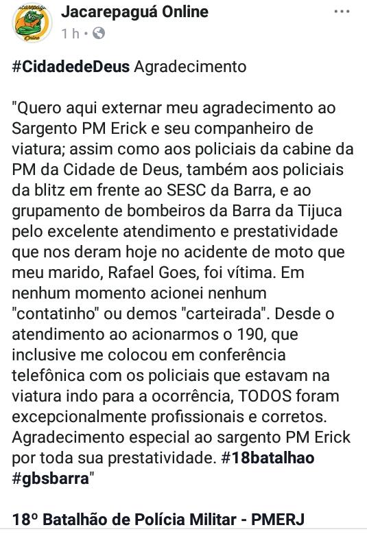 Essa postagem, é um espaço para reflexão, análise e vivências.
O que esperar de um auxílio da #PMERJ? A esposa do Rafael Gomes, através da página Jacarepaguá Online, do @facebook, contará para você...
#Agradecimento #Reconhecimento #Gratidão #ValorizeQuemTeProtege