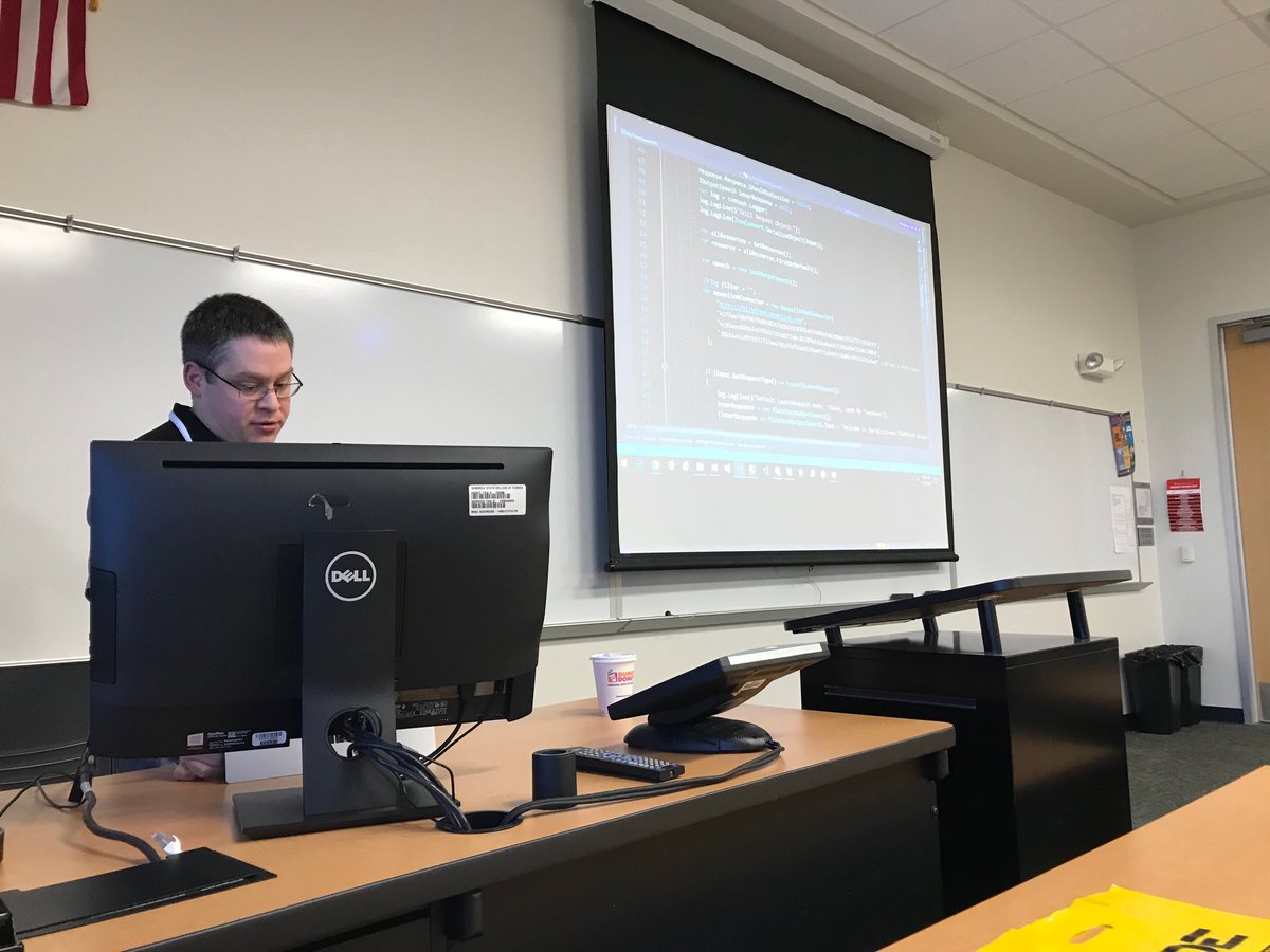 bryan_soltis's tweet photo. #Kentico #MVP @mcbeev in the middle of an epic #Serverless Shootout at #OrlandoCC! Go#Azure, Go! #NoFriendlyFire https://t.co/Rrfa1Cu1E7