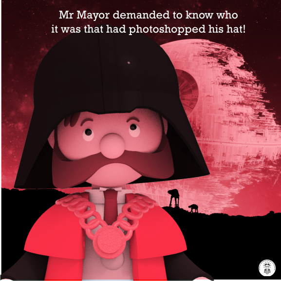 Trump_ton's tweet photo. Mr Mayor demanded to know who it was that had photoshopped his hat!
#CorbynHat https://t.co/XaxCfltdL9