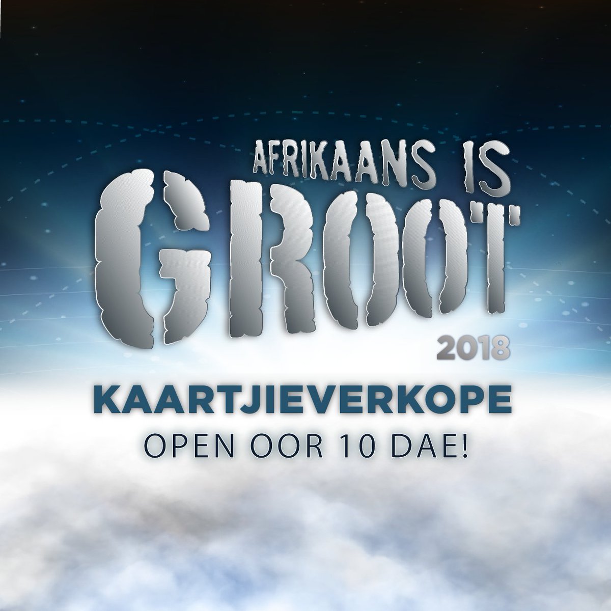 AfrIsGroot's tweet photo. Is julle reg? Kaartjieverkope vir vanjaar se Afrikaans is Groot in Pretoria open oor tien dae, op 27 Maat om 10:00, by @Computicket. Jy kan nie uitmis nie!
#AiGPta2018 https://t.co/yixD74LBUn