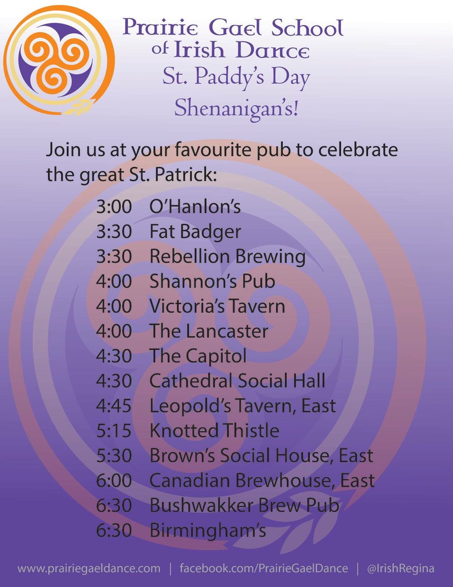 IrishRegina's tweet photo. #StPaddysDay @Ohanlons_Pub @RebBrewRegina @PubShannons @VictoriasTavern @thecapitol_jazz @CSHallSK @Leopoldstavern @TheBushwakker #PGSID https://t.co/CBwCrFkTSm