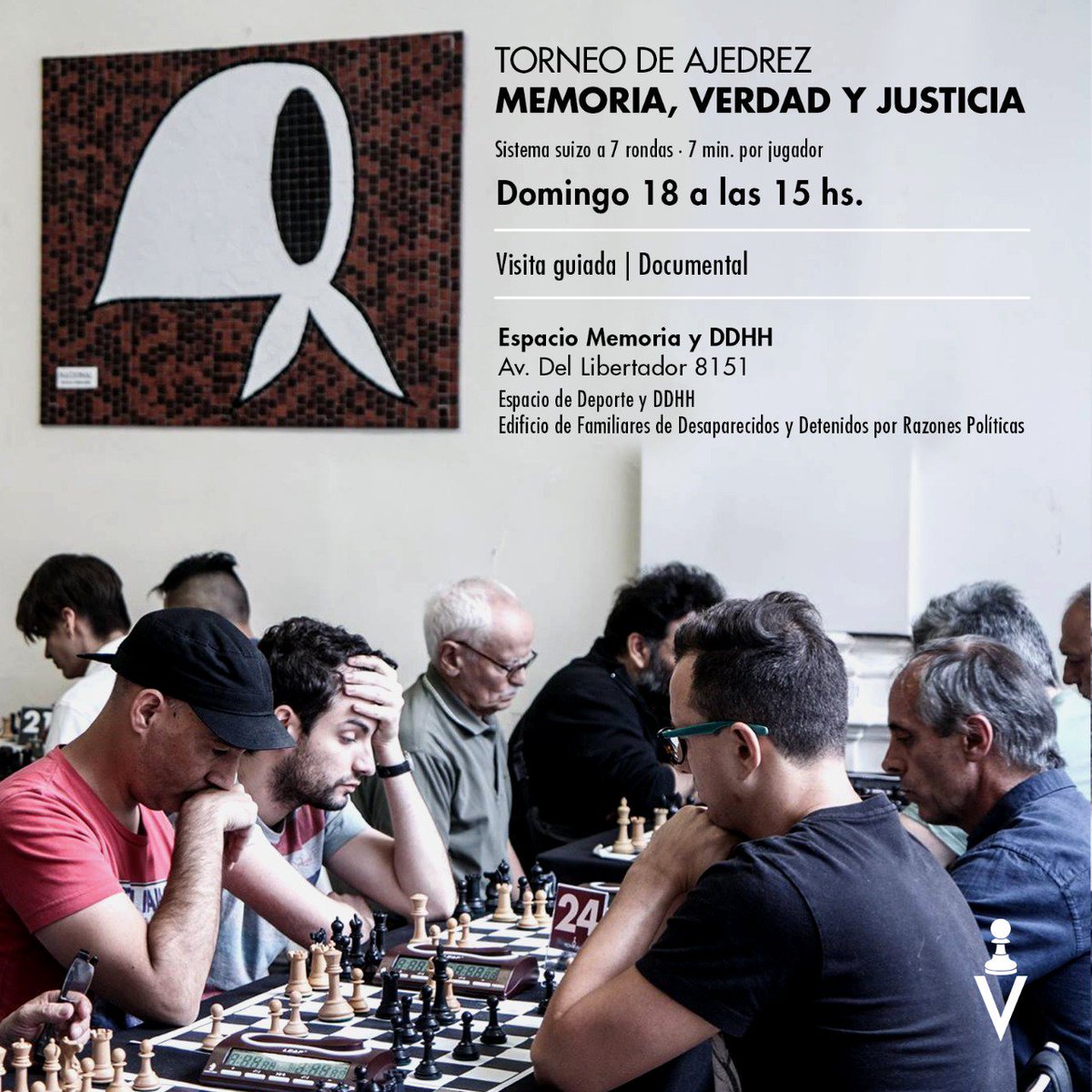 Mañana veni a recorrer el <a href="/DeporteDDHH/">Espacio Deporte DDHH</a>
Si te gusta el Ajedrez participas de un torneo homenajeando a los Deportistas Desaparecidos por la Dictadura. También podrás ver una síntesis del documental de <a href="/gustavojveiga/">Gustavo Veiga</a> sobre el ajedrecista desaparecido Gustavo Bruzzone