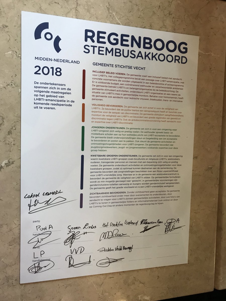Het laatste akkoord van onze ‘tour’ is zojuist getekend in <a href="/StichtseVecht/">Gemeente Stichtse Vecht</a> #GR2018 #StichtseVecht #LHBTI #regenboogstembusakkoord
