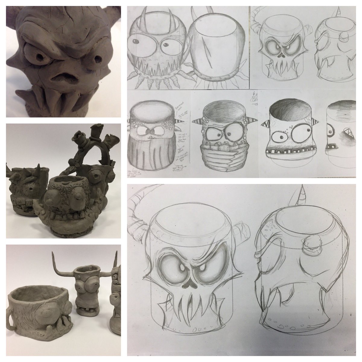 NE_ArtTeacher's tweet photo. Clay monster pots - fabulous design and modelling skills from our amazing year 9 artists https://t.co/mz8Izw0ZGf