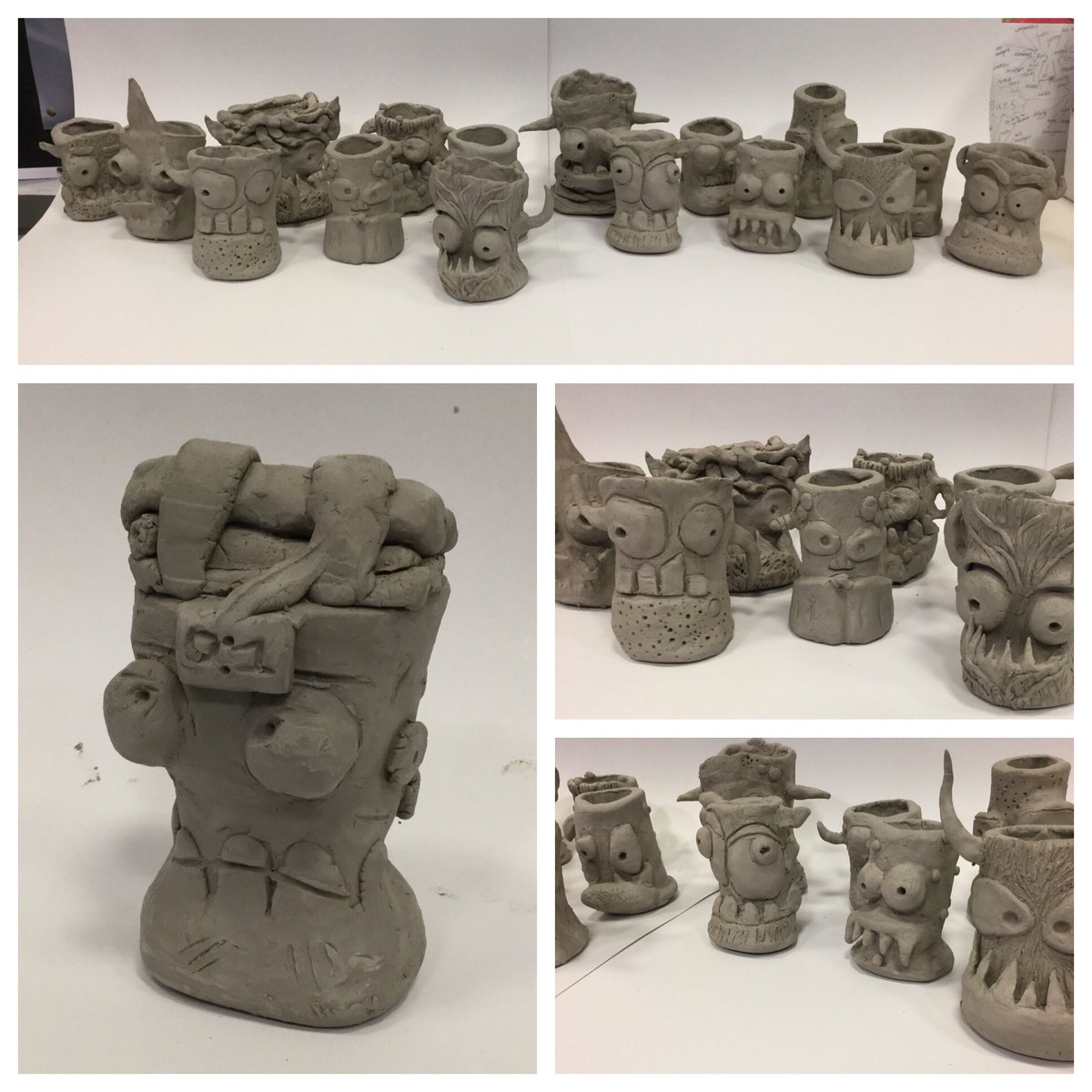 NE_ArtTeacher's tweet photo. Clay monster pots - fabulous design and modelling skills from our amazing year 9 artists https://t.co/mz8Izw0ZGf
