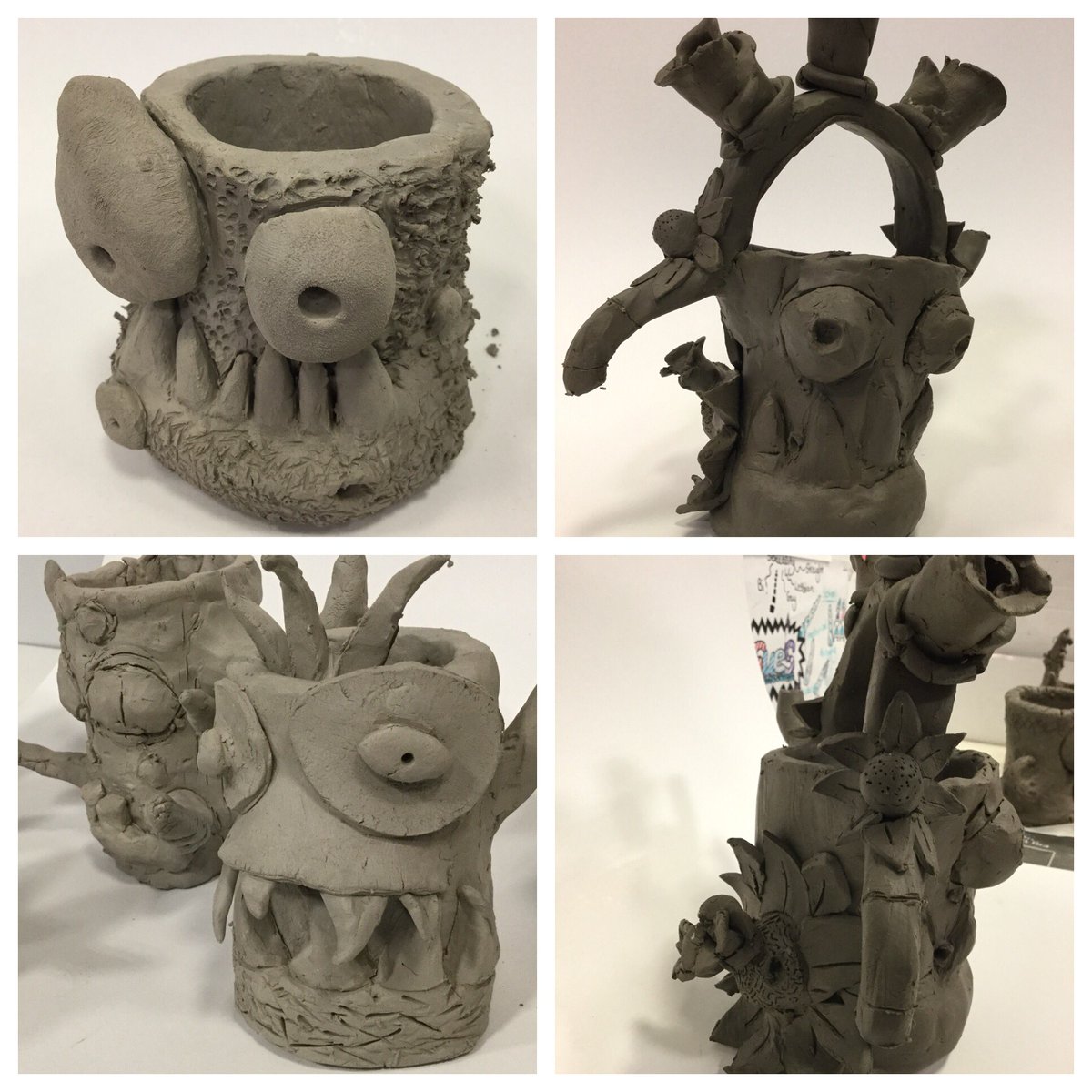 Clay monster pots - fabulous design and modelling skills from our amazing year 9 artists