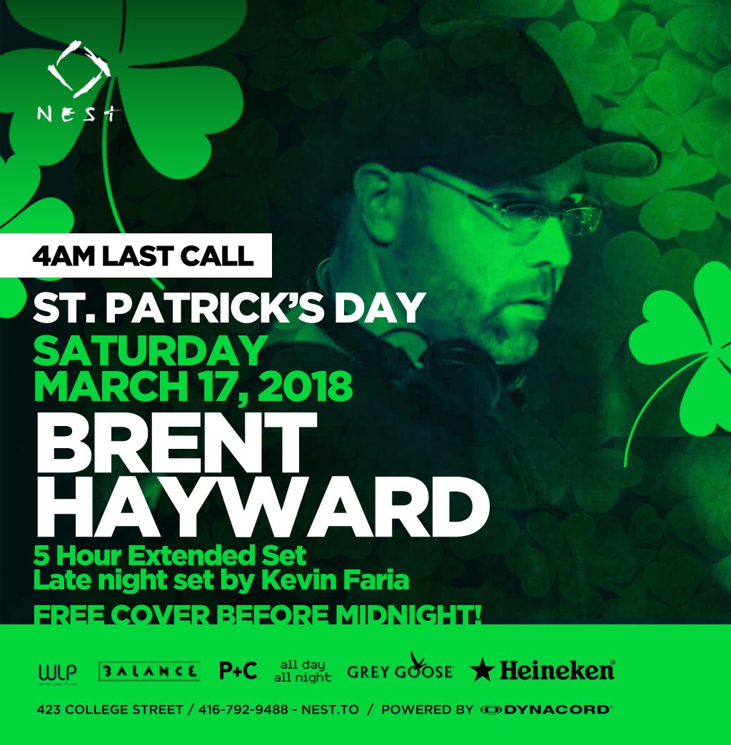 whitelabelpod's tweet photo. St. Patrick’s Day on a Saturday, It only happens once every decade.

St. Patrick’s Day on a Saturday with a 4AM last call... First time ever!

This calls for a celebration and tonight at @NestToronto and top things off this one is FREE before Midnight. Let’s DO THIS! https://t.co/a9rLHUUJJe