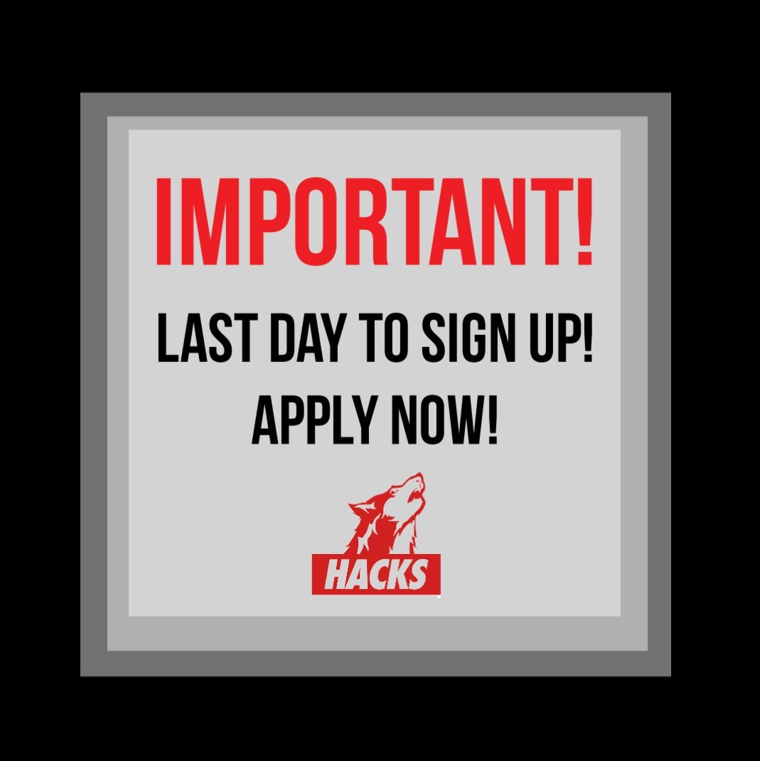 WolfHacks2023's tweet photo. ABSOLUTE LAST DAY FOLKS!!
Sign up now at https://t.co/Jy2gGp9jK1!
#wolfhacks18 #Peel #CityOfBrampton https://t.co/Mw5CeBI3e0