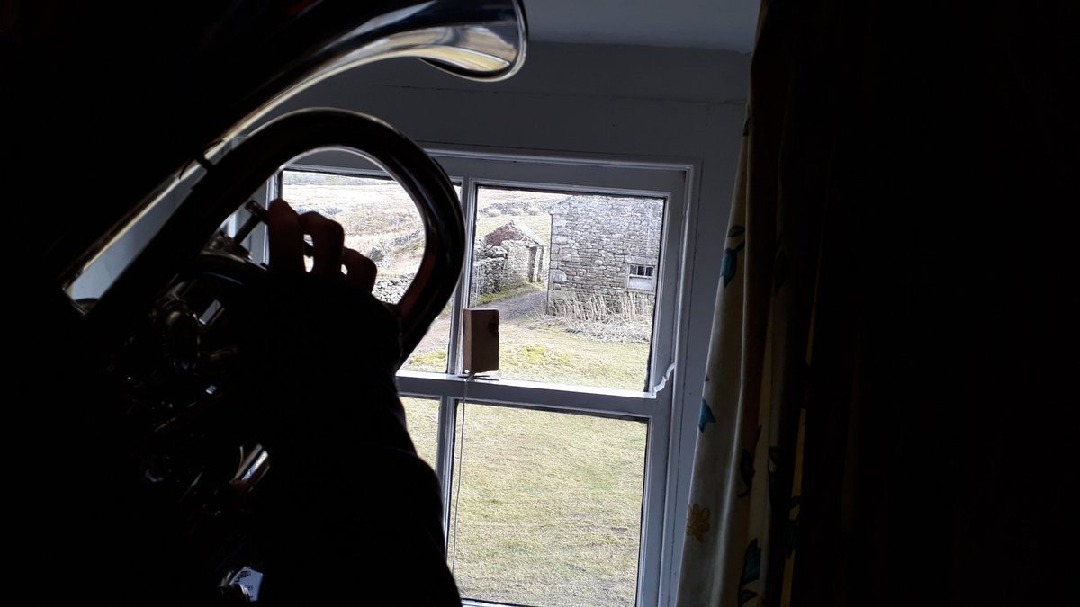 Well done friends @HGateBrassBand on their win in Section 1 at North of England champs today, esp their hard-working and beautiful principal Euphonium. (Pictured rehearsing on Mother's Day in holiday cottage!) #regs2018