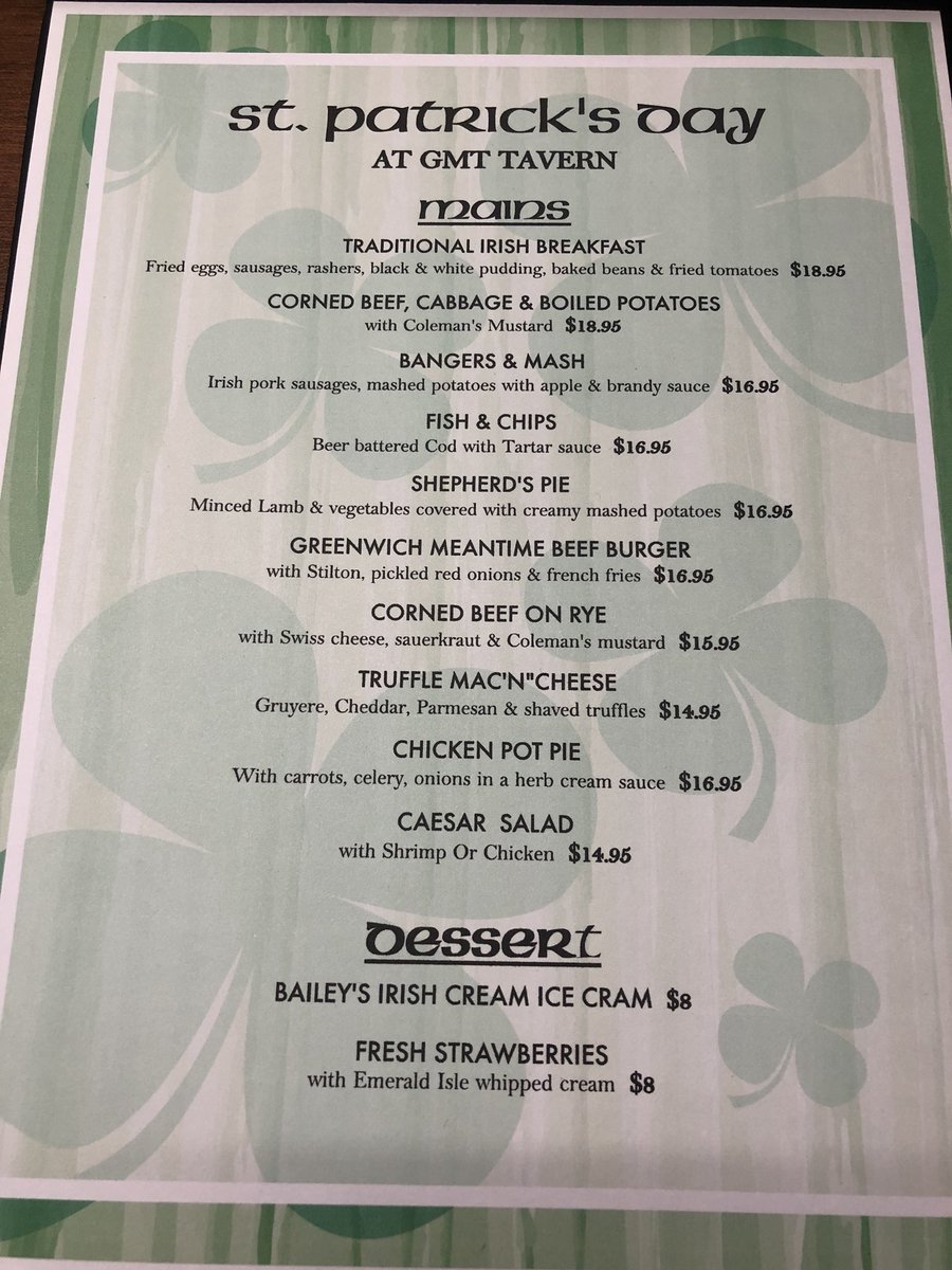 GMTTavern's tweet photo. Happy St Patrick’s day #GMT #StPaddysDay #irishmenu #guinness #bestpint #alldaylong #potofgold #village #nyc #StPatricksDay nyc #pub #tavern #greenwichvillage https://t.co/KQt7svKWs5
